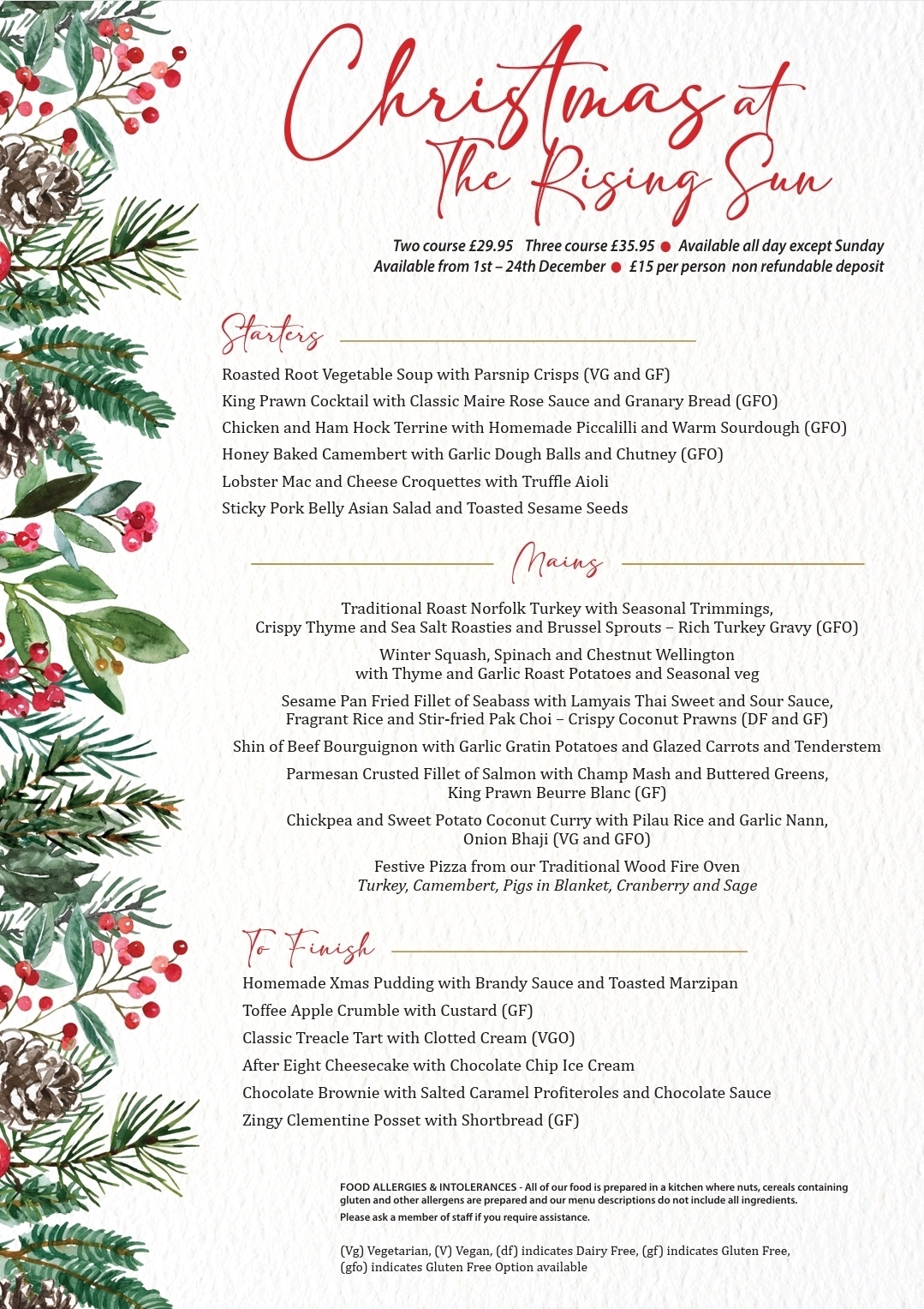 Rising Sun Christmas Menu 2025 image